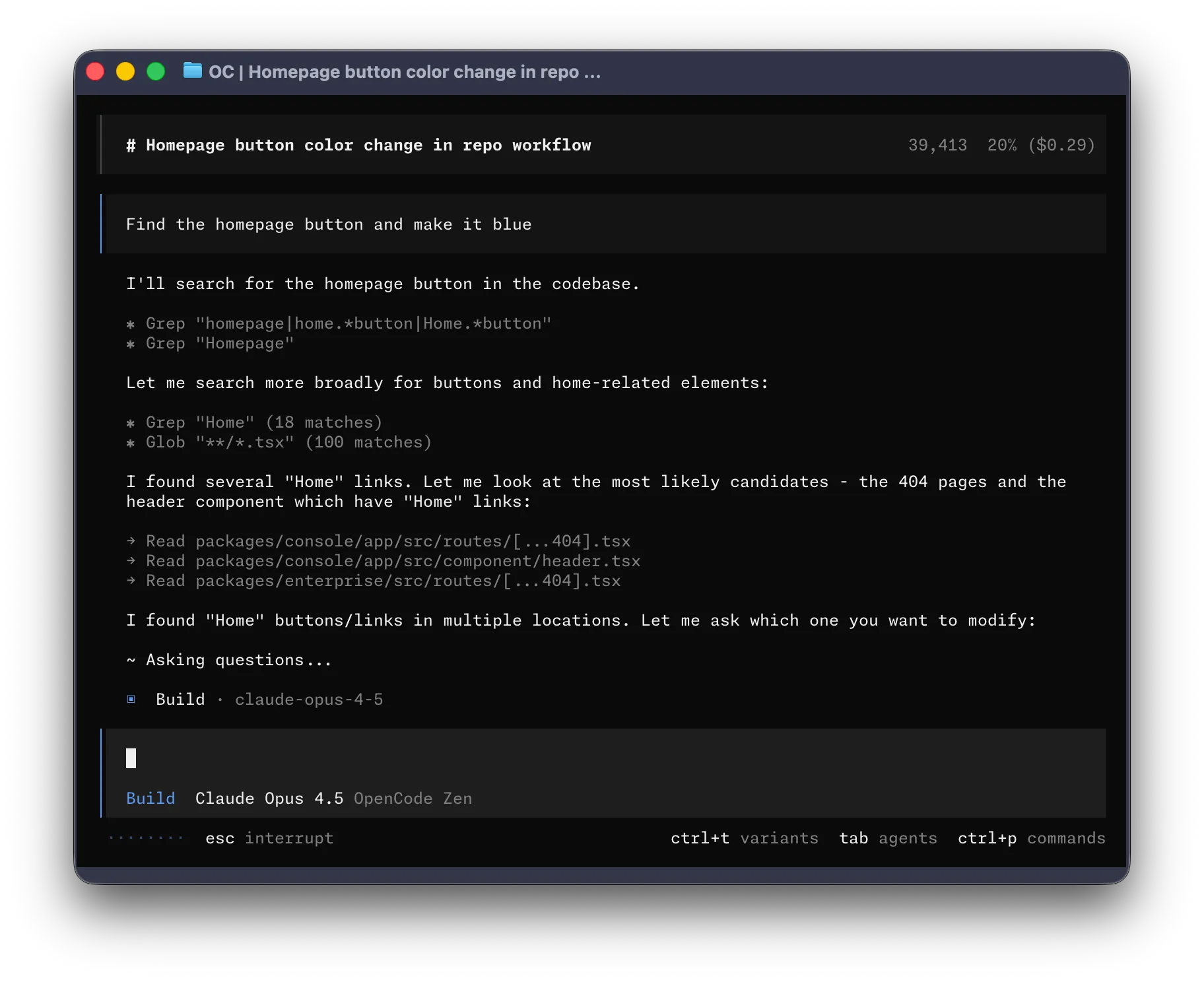 CrimeCode TUI con il tema opencode
